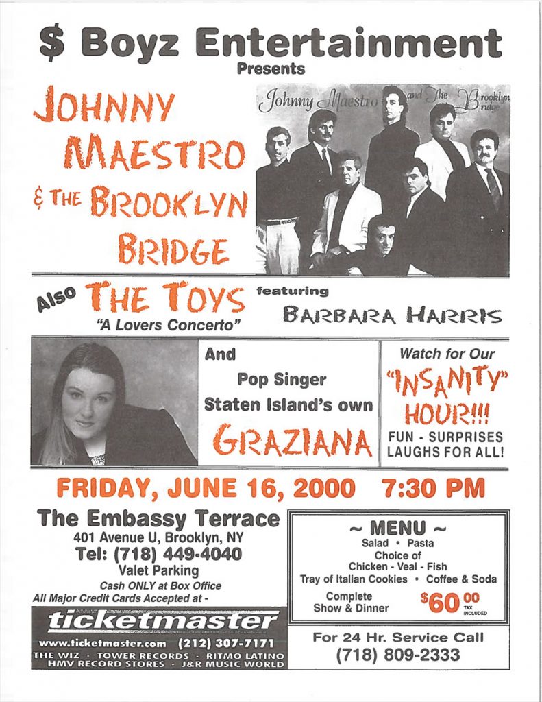 Opening Act for Johnny Maestro & the Brooklyn Bridge – Brooklyn, NY