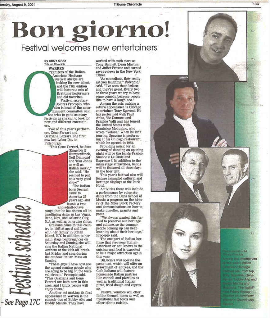 Tribune Chronicle Article for the 17th Annual Warren Italian-American Heritage Festival – Warren, OH