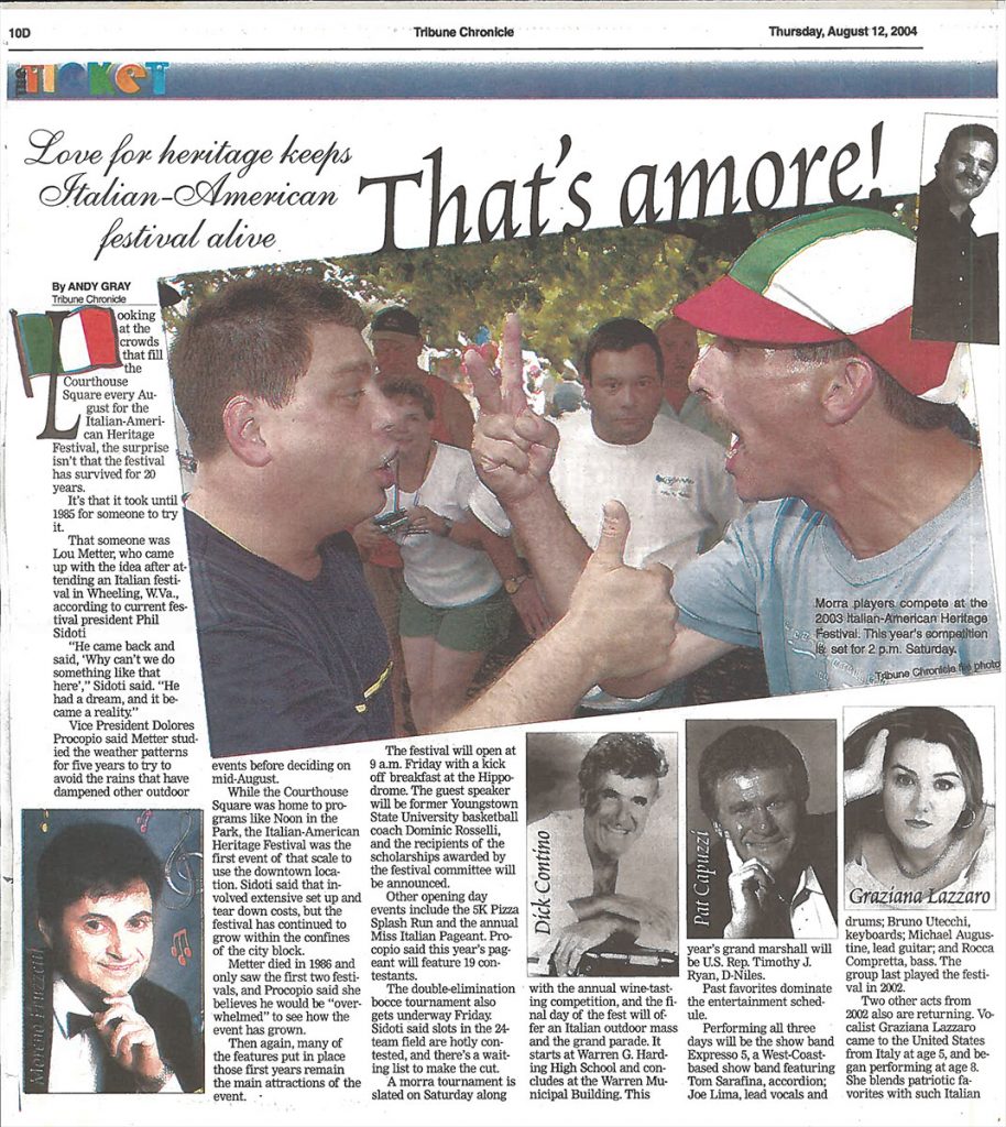 Tribune Chronicle Article for the 20th Annual Warren Italian-American Heritage Festival – Warren, Ohio