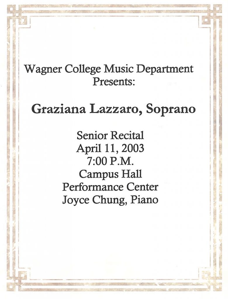 Senior Recital Graziana Lazzaro, Soprano – Staten Island, NY